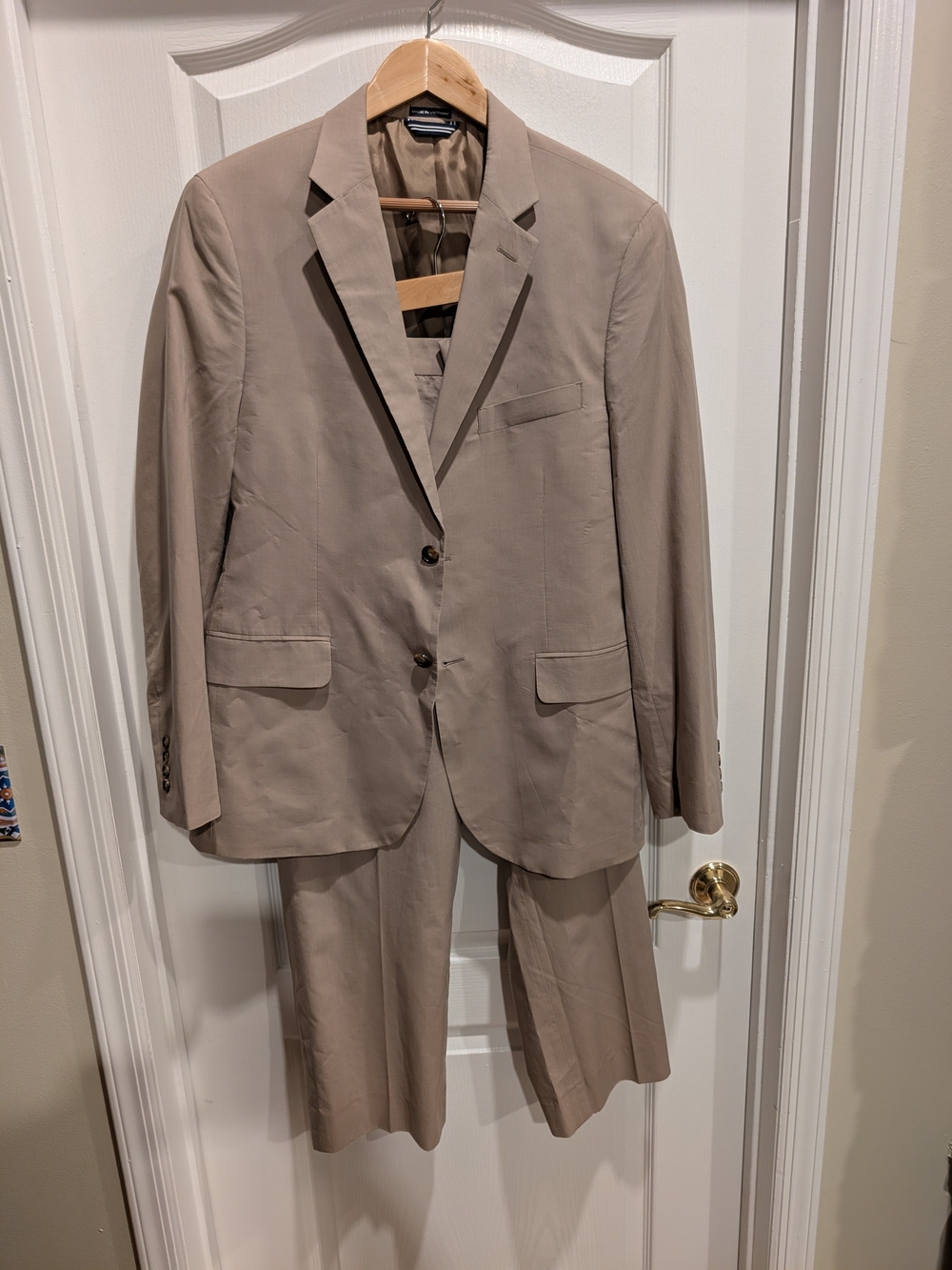 Nautica Men’s Suit 40R 34W Tan Tencel Cotton 2 Piece Lightweight